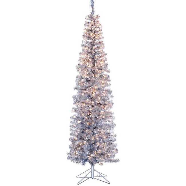 7-Foot Pre-Lit Silver Tinsel Slim Winchester Tree