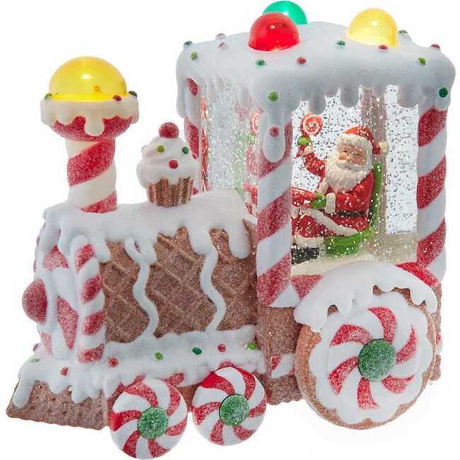 7.5-Inch Battery Operated USB LED Lighted Santa Train Lantern with Spinning Glitter Water.