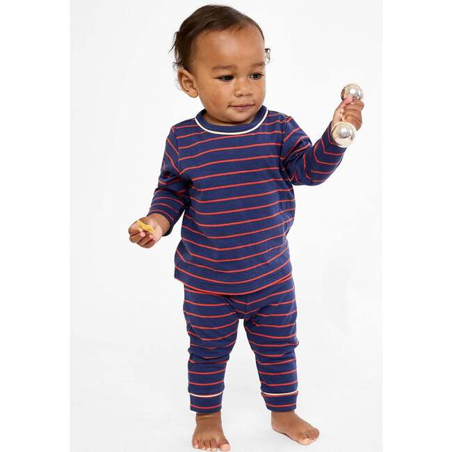 Andy Baby Legging, Navy Fine Stripe - Leggings - 4