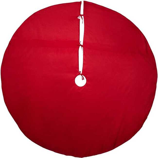 72-Inch Red Dupion Tree Skirt with Multi Sequin Poinsettia - Tree Skirts - 3