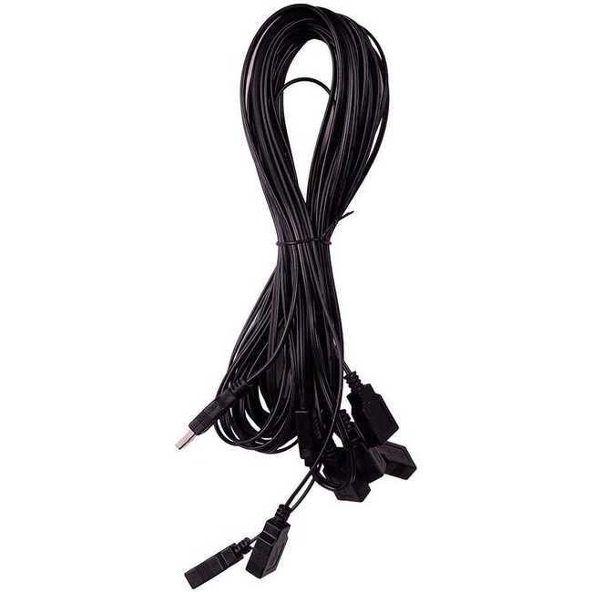 6-Foot USB Power Extension Cord+ with Black Wire and 6 Ports