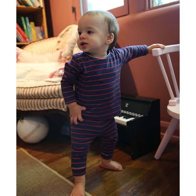Andy Baby Legging, Navy Fine Stripe - Leggings - 6