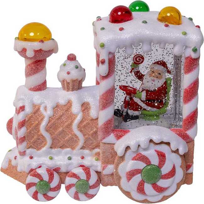 7.5-Inch Battery Operated USB LED Lighted Santa Train Lantern with Spinning Glitter Water. - Other Accents - 7