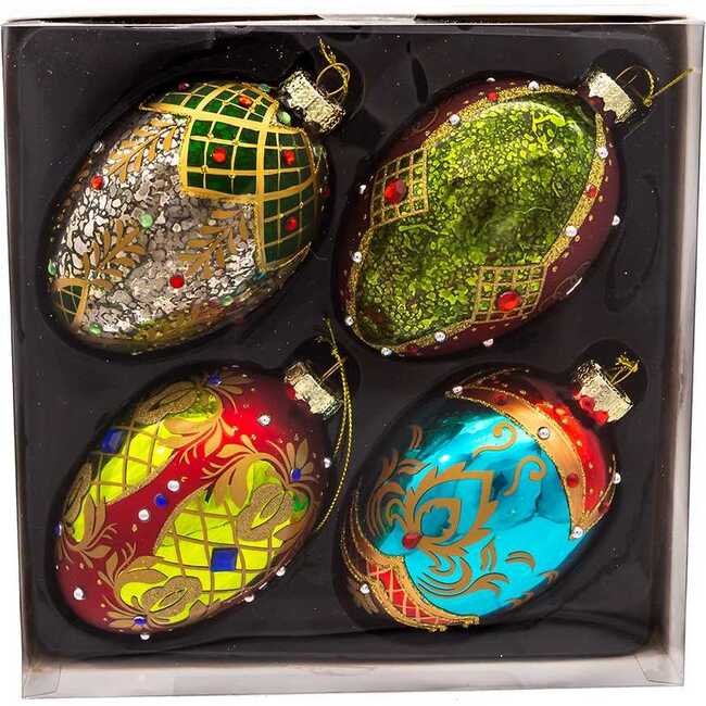 65MM Glass Egg Ornaments, 4 Piece Set