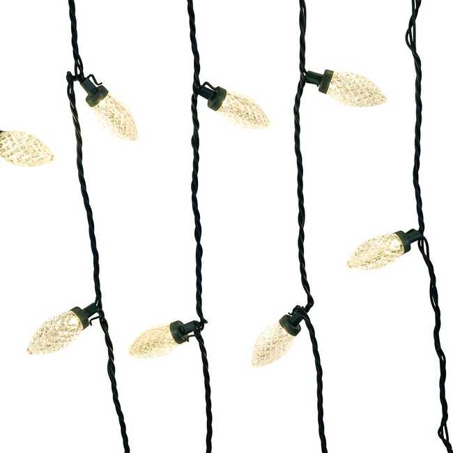 66-Foot UL 100-Light Warm White LED Faceted C9 Green Wire String Lights - Other Accents - 2