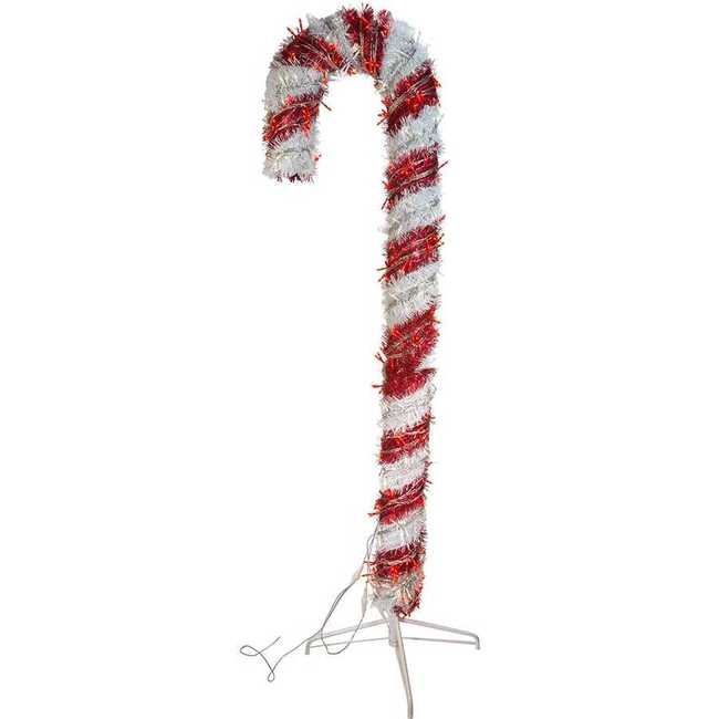 6-Foot Pre-Lit Red and White LED Tinsel Candy Cane - Other Accents - 3