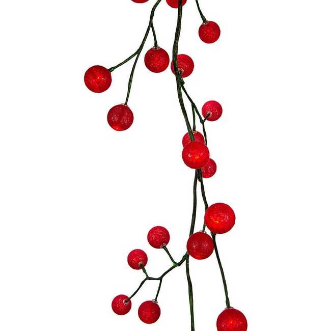 6-Foot Green Garland with 48 Red LED and Red Ball Lights