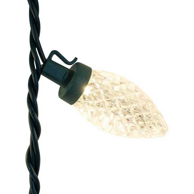 66-Foot UL 100-Light Warm White LED Faceted C9 Green Wire String Lights - Other Accents - 3
