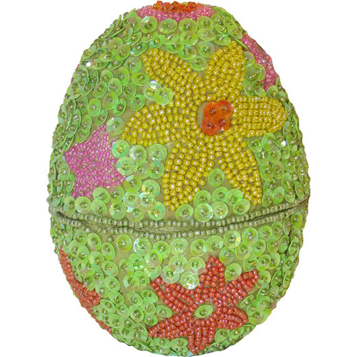5-Inch Decorative Egg Container with Beads and Sequins