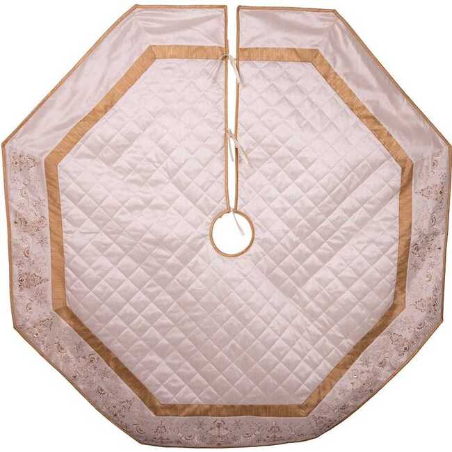 60-Inch Ivory Dupion With Center Quilting and Embroidered Border Tree Skirt - Tree Skirts - 3