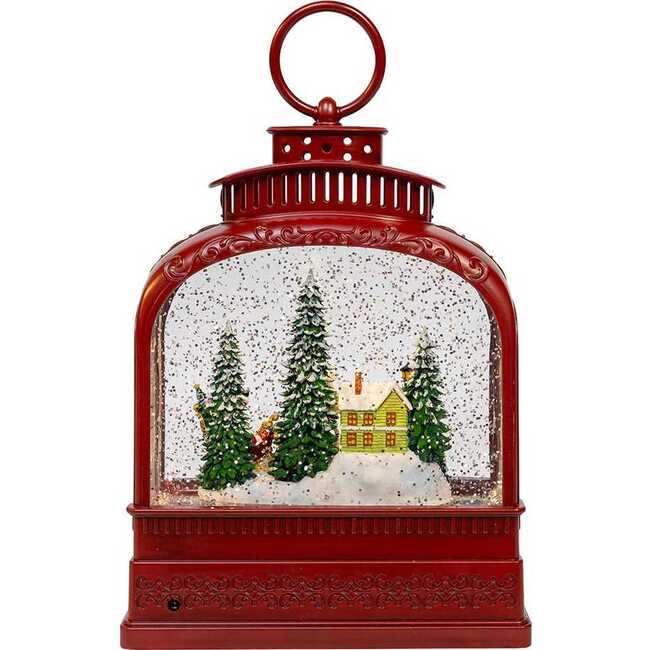 6.5-Inch Battery Operated USB LED Lighted Santa on Sleigh Lantern with Spinning Glitter Water - Other Accents - 3