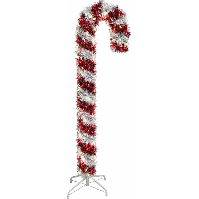 5-Foot Pre-Lit Red and White LED Tinsel Candy Cane