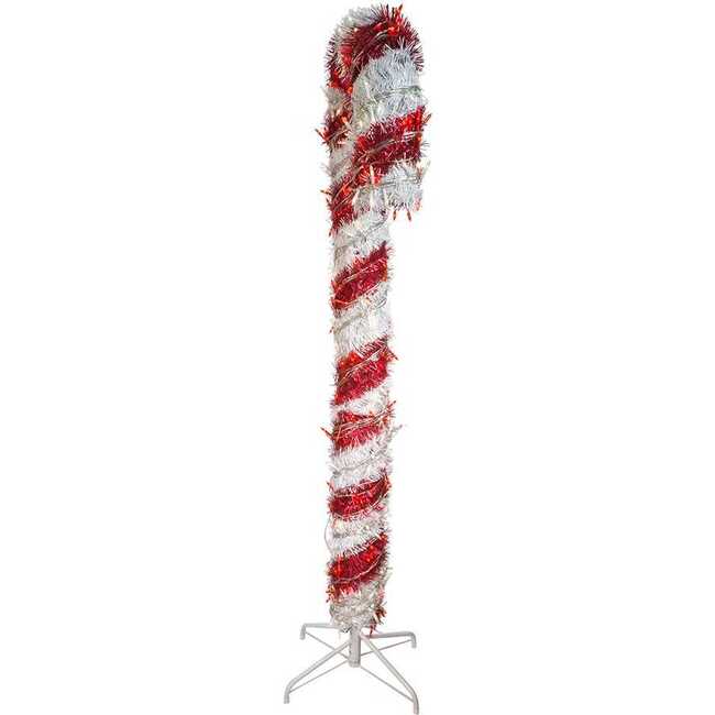 5-Foot Pre-Lit Red and White LED Tinsel Candy Cane - Other Accents - 2