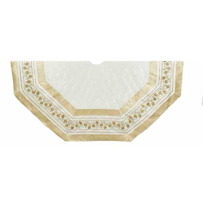 54-Inch Ivory Treeskirt with Gold Pinecones