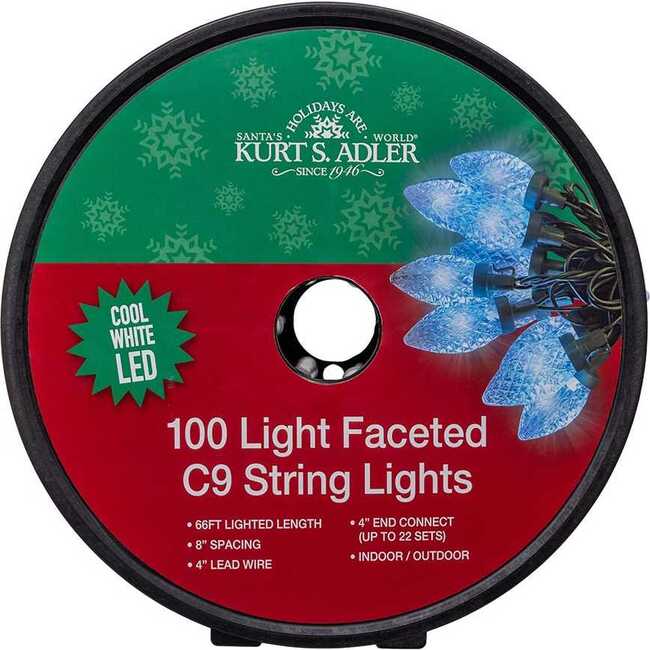 50-Foot UL 100-Light Cool White LED Faceted C9 Green Wire String Lights