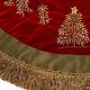 50-Inch Burgundy Ribbon Trees Tree skirt with Green Tassel Border - Tree Skirts - 3