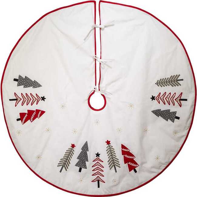 50-Inch Ivory, Green and Red Tree Embroidered Tree Skirt - Tree Skirts - 2