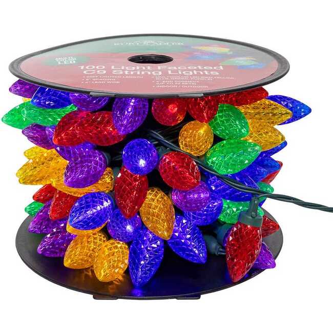 50-Foot UL 100-Light Multicolor LED Faceted C9 Green Wire String Lights - Other Accents - 2