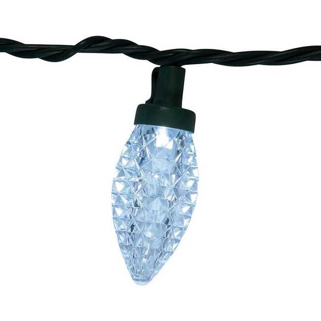 50-Foot UL 100-Light Cool White LED Faceted C9 Green Wire String Lights - Other Accents - 3
