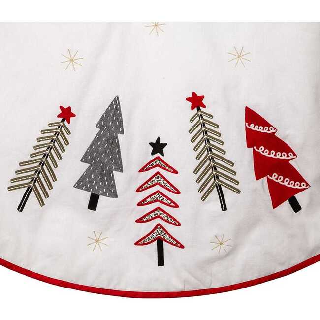 50-Inch Ivory, Green and Red Tree Embroidered Tree Skirt - Tree Skirts - 3