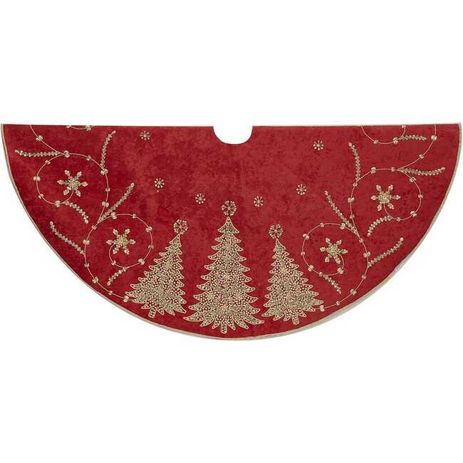 48-Inch Burgundy and Gold Christmas Tree Damask Tree Skirt