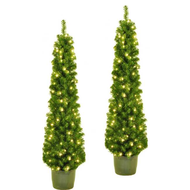 5-Foot Pre-Lit Potted Tree Set (Set of 2 Trees)