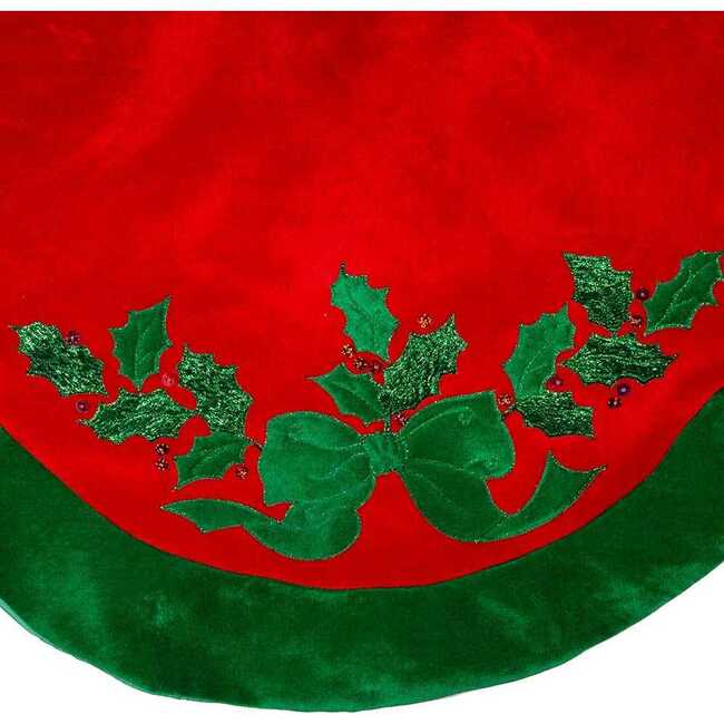 48-Inch Velvet Red with Green Leaves Applique Tree skirt - Tree Skirts - 3