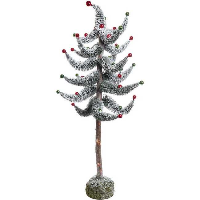 36-Inch Snowy Curly Green Tree with Mini Bells
