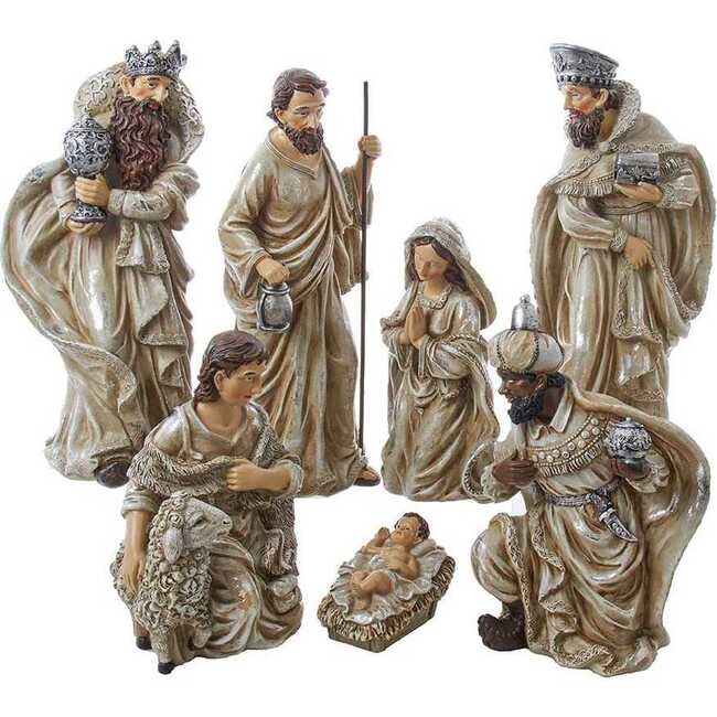 3-13-Inch Resin Nativity Table Piece, 7 Piece Set