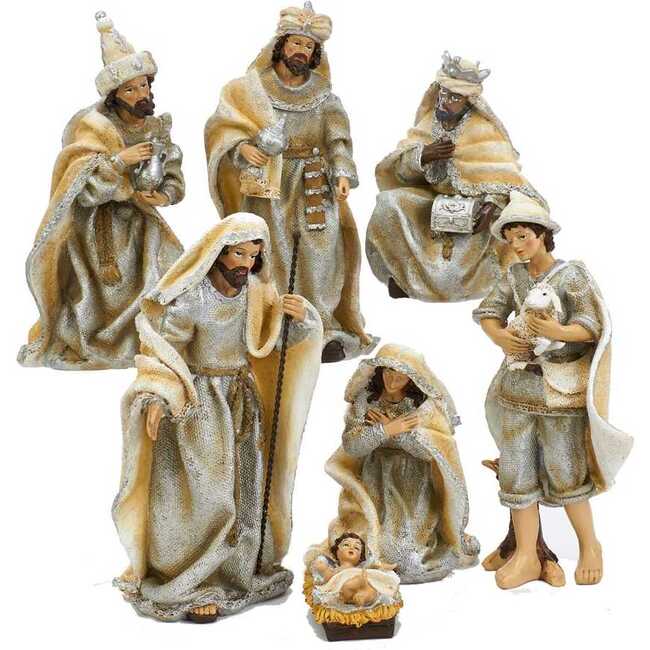 3-11.25-Inch Resin Nativity Table Piece Set, 7 Pieces