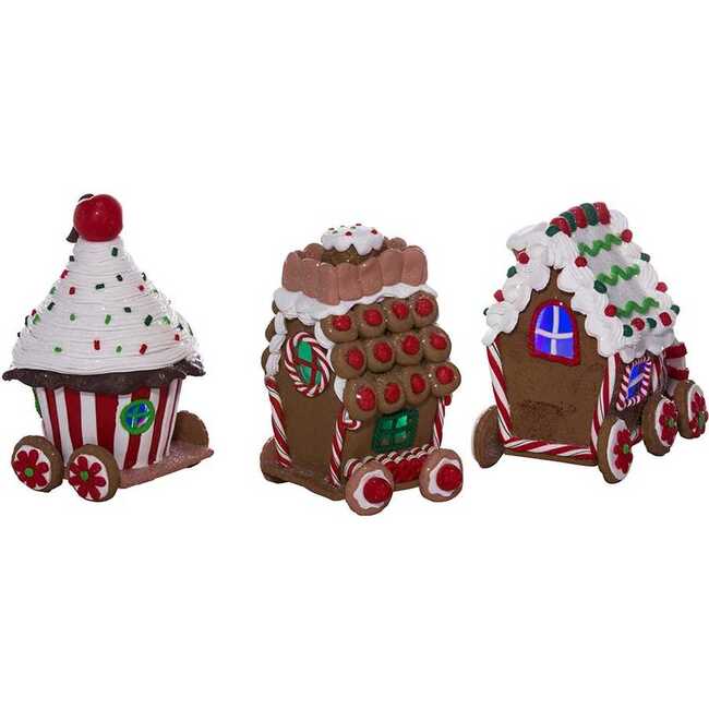 4.3-Inch Claydough 3D LED Gingerbread Train Set of 3 Pieces - Other Accents - 4