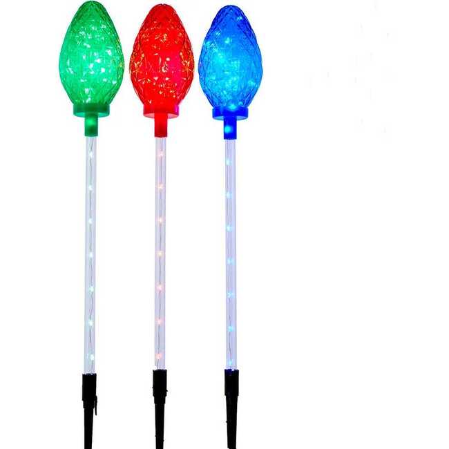 27.2-Inch Multi-Color LED Faceted C9 Yard Stakes, 3 Piece Set