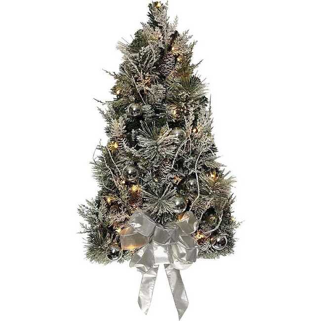 26-Inch Pre-Lit Snowy Silver Wall Tree