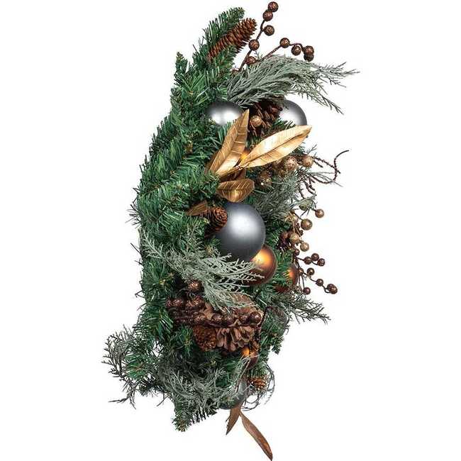 24-Inch Unlit Copper and Silver Balls Green Wreath - Wreaths - 2