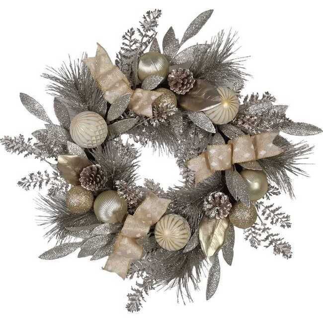 24-Inch Silver and Gold Champagne Rattan Wreath