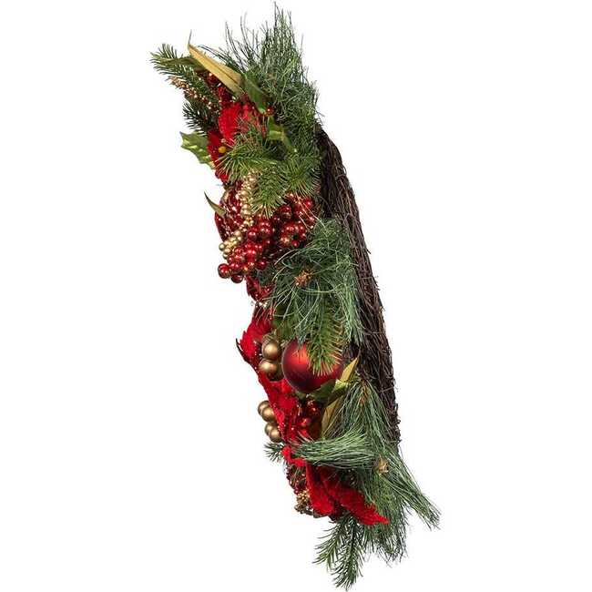 24-Inch Unlit Gold and Red Poinsettia Wreath - Wreaths - 2