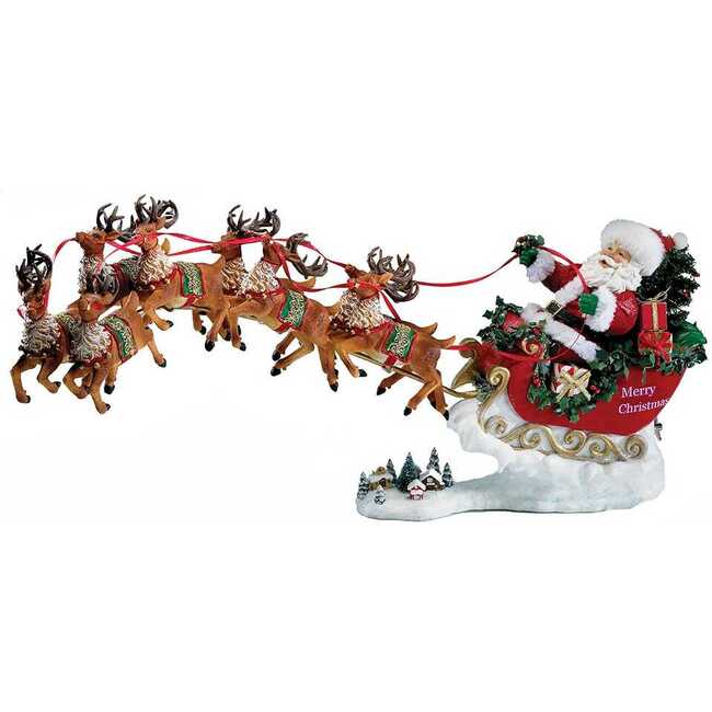 24-Inch Fabriché Musical Santa with Eight Reindeer, 2-Piece Set