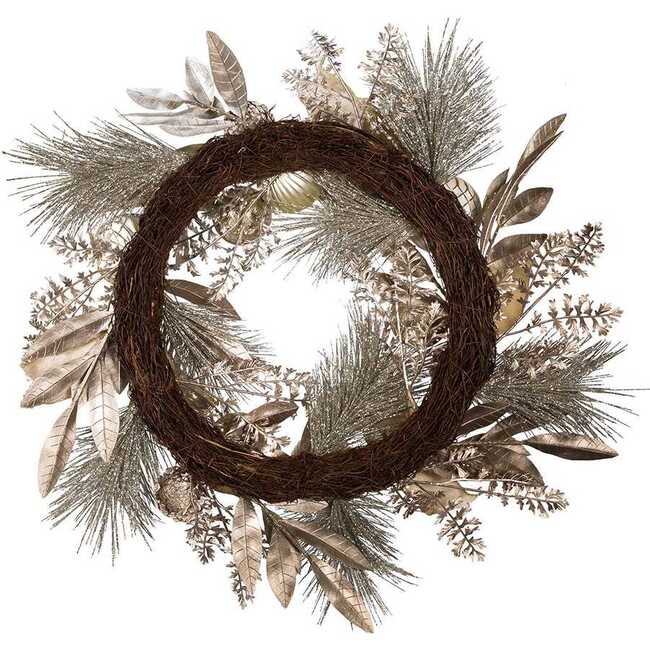 24-Inch Silver and Gold Champagne Rattan Wreath - Wreaths - 2