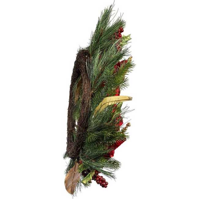 24-Inch Unlit Gold and Red Poinsettia Wreath - Wreaths - 3