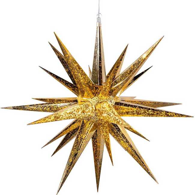 24-Inch 4-Light Warm White LED Gold Crackle Moravian Star Tree Topper