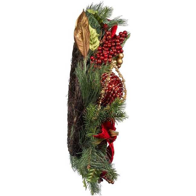 24-Inch Unlit Gold and Red Poinsettia Wreath - Wreaths - 4