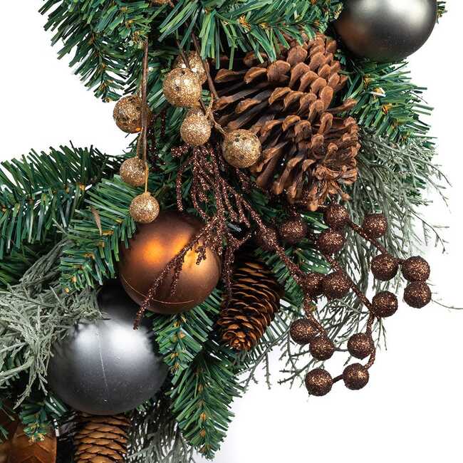 24-Inch Unlit Copper and Silver Balls Green Wreath - Wreaths - 5