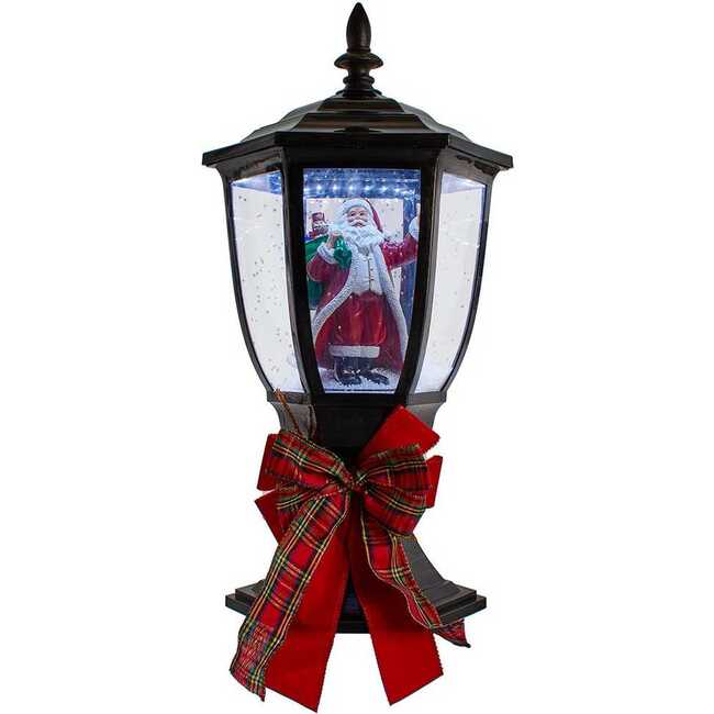 21-Inch Illuminated Santa Lamp Post With Snow Accent