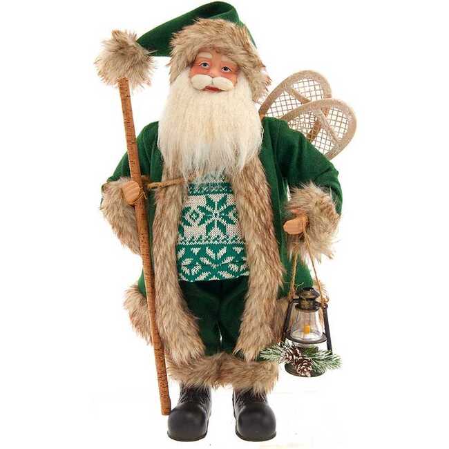 18.5-Inch Kringles Winter Green Santa with cane and lamp decoration