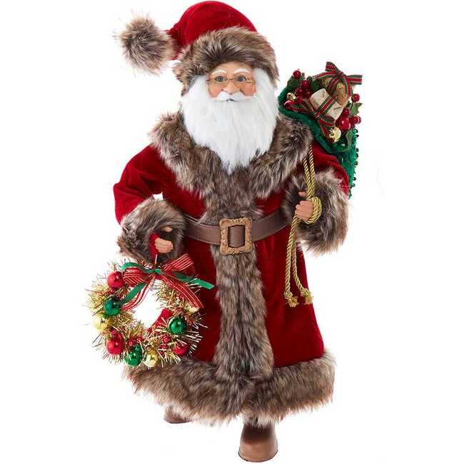 17-Inch Red Santa with Gray Fur + Wreath/Bag