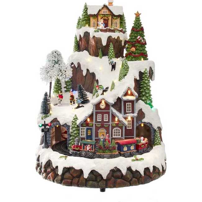 17-Inch Musical LED Village on Mountain Table Piece