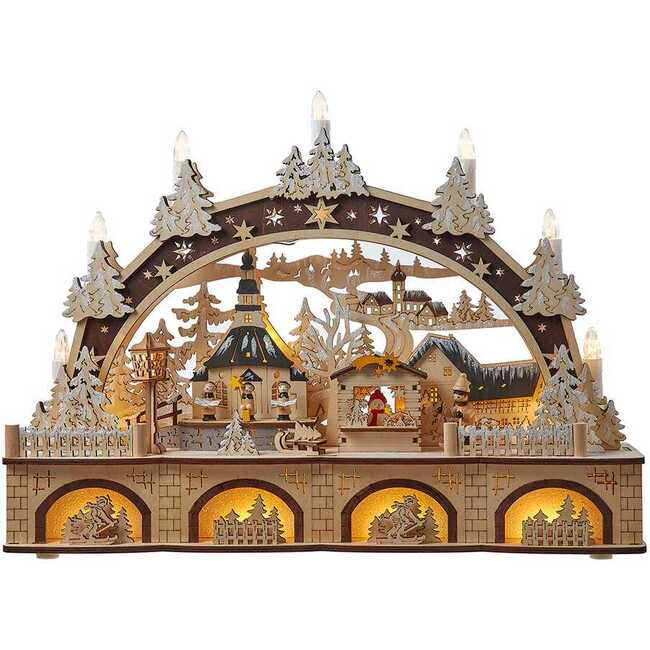 17.72-Inch Wooden LED Light-Up Christmas Village With Candle