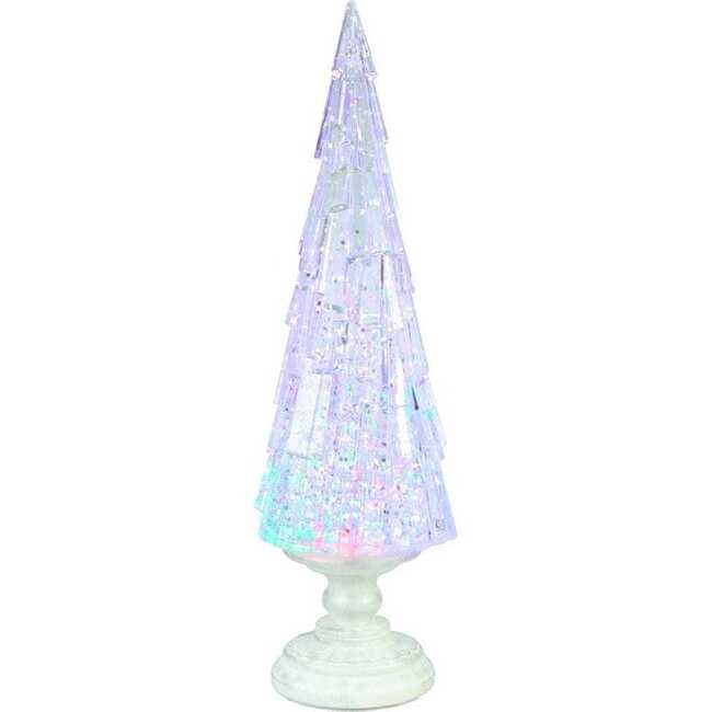 17.25-Inch Battery Operated USB LED Lighted Christmas Tree Lantern with Spinning Glitter Water
