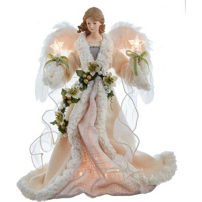 16-Inch UL 10-Light Ivory and Gray Angel Tree Topper