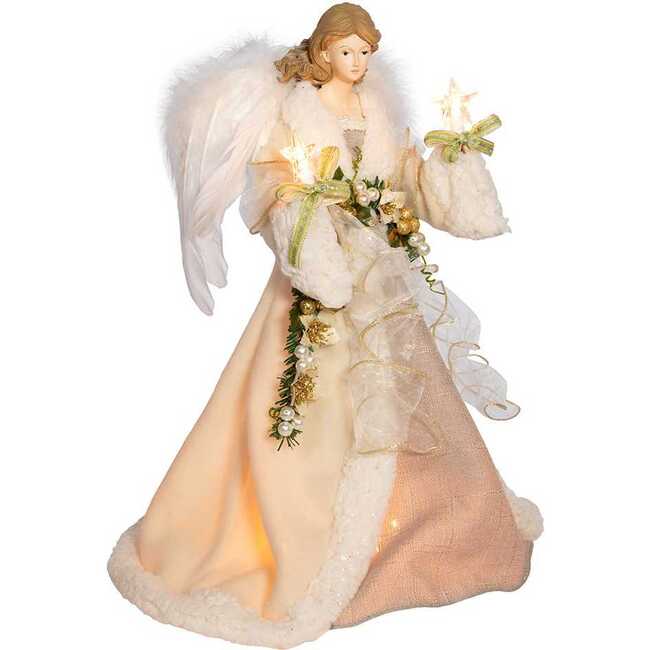 16-Inch UL 10-Light Ivory and Gray Angel Tree Topper - Other Accents - 2